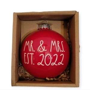 Rae Dunn Christmas Red Ball Tree Ornament Mr & Mrs Est. 2022 In Box